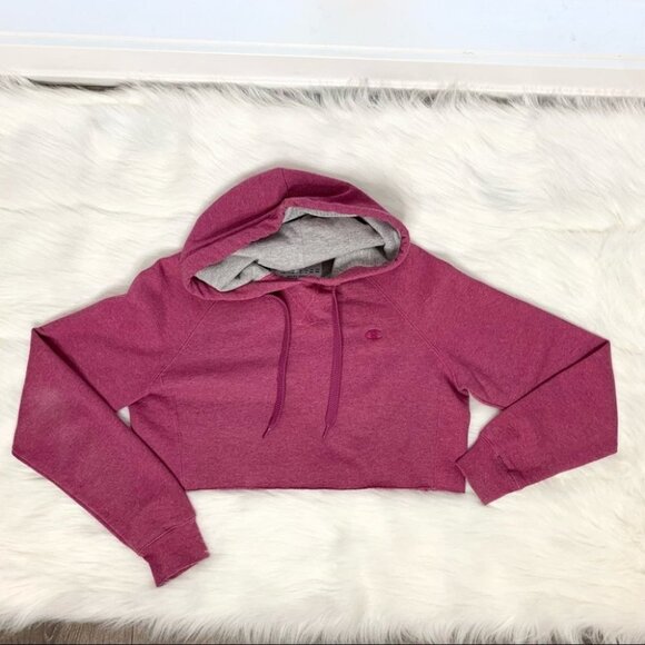 Champion Reverse Weave Sweatshirt Cropped Hoodie Sweater Raw Hem Purple Large - Picture 3 of 12